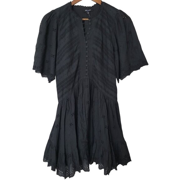 Madewell Dresses & Skirts - Madewell Eyelet Flutter Sleeve Mini Dress In Cotton Womens Size 0 Jet Black NWT